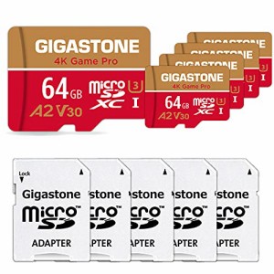 Nintendo Switch 動作確認済 Gigastone マイクロSDカード 64GB 5個セット A2 V30 U3 95MB/S SDダプタ付き ミニ収納ケース付き SDXC Full 