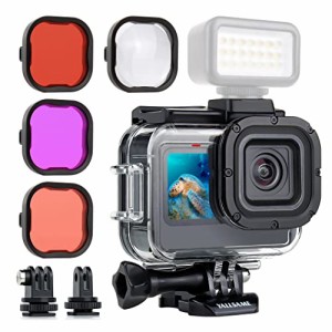 YALLSAME 防水ケース ダイブハウジング GoPro HERO 11 HERO 10 HERO 9 ブラック フィルター4個&拡張アダプター付き 160フィート 水中保護