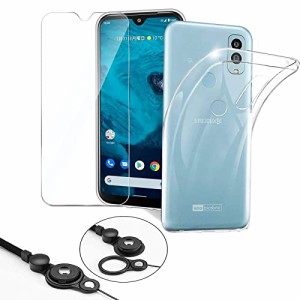 【3 in 1】 Android One S9 ガラスフィルム+クリアケースカバ+ー両用ストラップ付き DIGNO SANGA edition KC-304 保護フィルム 超薄型 軽