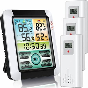 GHDVOP 多機能デジタル温湿度計 室外 室内 時計 外気温度計 壁掛け 高精度三つセンサー 卓上 防水 高精度 LCD大画面 バックライト 寒さ対