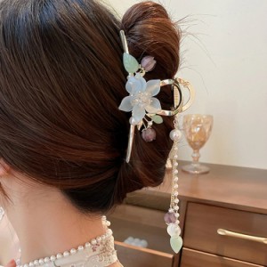 ヘアクリップ バナナクリップ ヘアアクセサリー 髪留め まとめ髪 花 フラワー 揺れる きれいめ 華やか ブルー ピンク ホワイト クリア モ