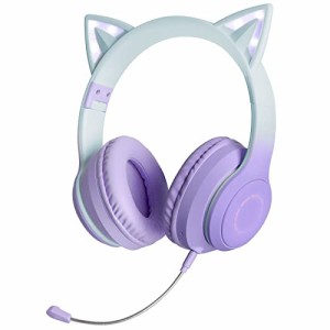GHDVOP 猫耳ヘッドホン Bluetooth5.1 ねこみみ ヘッドフォン ワイヤレスヘッドフォン 有線無線兼用 LED付き キラキラ 虹色変換 マイク付