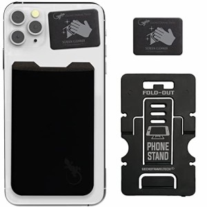 Gecko 携帯電話用ウォレット 黒/白 スマホに貼り付けられるカードケース - スキミング防止機能 - プライバシーを守る大容量ポケット (Bla
