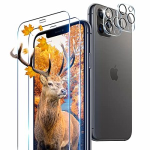 【2+2枚セット 指紋認証対応】 用 iPhone 11 Pro Max ガラスフィルム 2枚 アイフォン11プロマックス フィルム + 2枚 カメラ保護フィルム