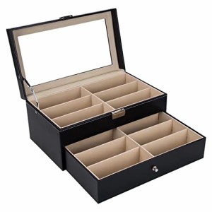 LOOKGOU メガネ サングラス 収納ケース ボックス コレクションケース 二段式 12本用 ブラック