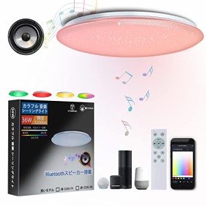 CHYSONGOODS LED シーリングライト 6畳 8畳 4500lm Google Home Alexa 対応内蔵のBluetoothスピーカー リモコン付き RGB 調光 調色 薄型 