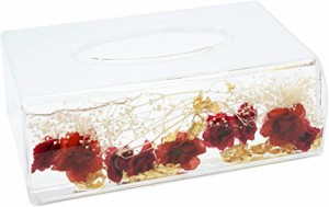 ロイヤルアーデン ティッシュBOXケース レッド 24.5×15×8.5cm アクリル水中花 58731