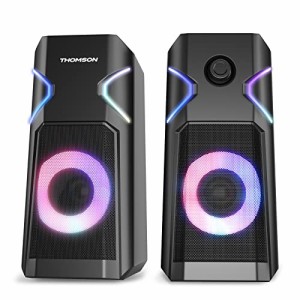 THOMSON pcスピーカー ゲーミングスピーカー RGBライト切り替え可 有線USB給電式 3.5mmヘッドフォンジャック コンパクト 2.0チャンネルス