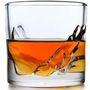 ウイスキーグラス4個セット：重厚なウイスキータンブラー。古いグラスやスコッチ、バーボン、バードリンクに最適。ゴージャスな山のデザ