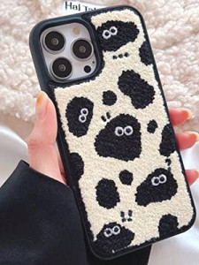saymi iPhoneケース 牛柄 アニマル柄 韓国 もこもこ ふわふわ キャラクター 刺繍 模様 モノトーン モンスター 可愛い iphoneカバー 携帯