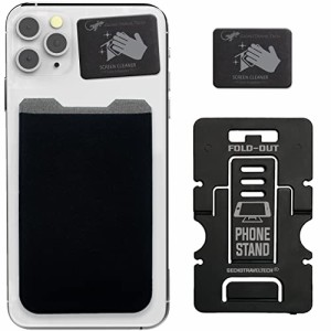 Gecko 携帯電話用ウォレット 黒/白 スマホに貼り付けられるカードケース - スキミング防止機能 - プライバシーを守る大容量ポケット (BLA