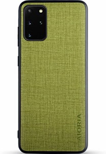 Samsung Galaxy S20 Plus ケース 生地パターンレザー高級に保護純色スマホケースSamsung Galaxy S20 Plus 5G (Green)