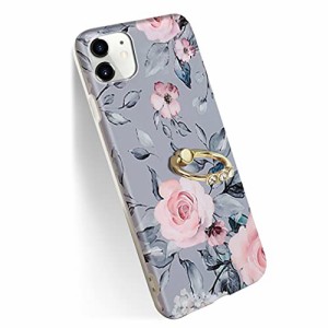 MuZiF iPhone 11 用 ケース リング付き かわいい 花柄 ソフト TPU保護カバー 衝撃吸収 フラワー 薄型 軽量 女の子 女性人気スマホケース 