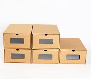 4枚セット 引き出し式シューズボックス 靴収納ボックス 透明 多機能 小物 収納箱 ブラウン 積み重ねる可能【靴箱/収納】 （子供・男性・