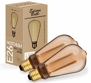【2個セット】E26 エジソンバルブ LED電球 ノスタルジア 明るいタイプ (ロングゴールド)2個セット 20W相当 電球色 裸電球 エジソン電球 