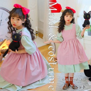 ハロウィン衣装 女の子 メイド服 ハロウィンコスプレ 女の子 ダンス パーティー キッズドレス サンタ 子供用エプロン 3点セッド 子供用コ