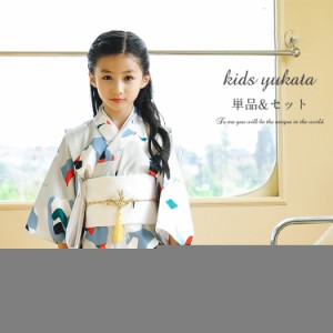 魚柄 灰色 浴衣 ゆかた yukata 子供 子ども 女の子 キッズ 簡単着付け セット 2点セット 作り帯 和柄 レトロ 洗える 夏祭り 夕涼み会 花