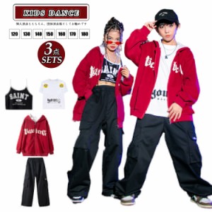 ジャケット 長袖 赤 女の子 男の子 韓国 ダンス キッズ 衣装 セットアップ アウター カーゴパンツ ブラックｔシャツ 白 ショート トップ