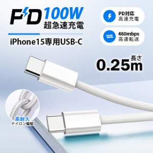 USB Type-C ケーブル 0.25m 最大100W iPhone15ケーブル PD急速充電 PD対応 タイプc usbケーブル 充電ケーブル Type-Cケーブル Android ip