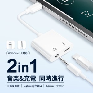 iPhone イヤホン 2in1 変換アダプタ 3.5mm イヤホンジャック 変換 + 充電 iPhone/iPad接続 変換ケーブル イヤホン変換 音量調整 充電機能