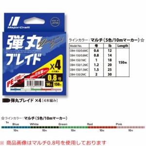 メジャークラフト 弾丸ブレイド 4本編み マルチカラー DB4-150 (PEライン)