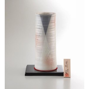 ギフト好適品 美濃焼　手描工房　１０号円筒型花瓶  YJ15‐04