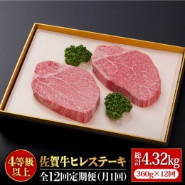 【ふるさと納税】【全12回定期便】受賞歴多数！老舗精肉店の佐賀牛ヒレステーキ180g×2枚 総計4.32kg [FBX036]