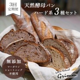 【ふるさと納税】3回定期便 天然酵母 ハード系パン3種セット《国産小麦 フランス産小麦 有機 無添加 パン バケット カンパーニュ 詰め合