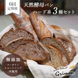 【ふるさと納税】6回定期便 天然酵母 ハード系パン3種セット《国産小麦 フランス産小麦 有機 無添加 パン バケット カンパーニュ 詰め合