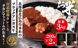 【ふるさと納税】北海道北広島産 ブラックアンガス牛 宮北牧場カレー400g（200g×2箱）タカシマファームのお米 3kg ビーフカレー 精米 米