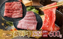 【ふるさと納税】A5等級 飛騨牛 すき焼き 赤身 霜降り 食べ比べ 計600g 赤身肉 霜降り肉 セット すきやき 肉 牛肉 お肉 和牛 冷凍 岐阜県