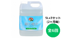 【ふるさと納税】＜2ヵ月毎定期便＞ふるさと納税専門誌掲載品　環境配慮型洗剤緑の魔女ランドリー5L×3セット 全6回【洗剤 液体 環境配慮