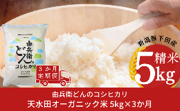 【ふるさと納税】[定期便] 天水田で育った コシヒカリ 5kg ×3か月 オーガニック米 新潟県産 こしひかり  [由兵衛どん]  【035S015】