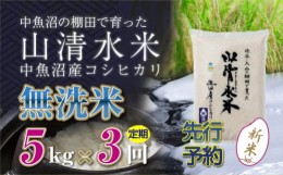 【ふるさと納税】【新米先行受付】【定期便／全3回】無洗米5kg　新潟県魚沼産コシヒカリ「山清水米」