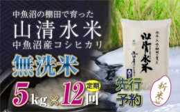 【ふるさと納税】【新米先行受付】【定期便／全12回】無洗米5kg　新潟県魚沼産コシヒカリ「山清水米」