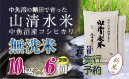 【ふるさと納税】【新米先行受付】【定期便／全6回】無洗米10kg　新潟県魚沼産コシヒカリ「山清水米」