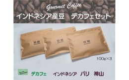 【ふるさと納税】【早苗】焙煎珈琲豆（インドネシア産　デカフェセット100g×3）豆