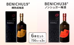 【ふるさと納税】樽熟成梅酒と無糖梅酒、BENICHU19°38°2種6本飲み比べセット（750ml）