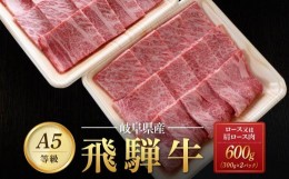 【ふるさと納税】飛騨牛Ａ5 焼肉用 600g（300g×2パック）ロース 又は 肩ロース 肉 ｜国産 肉 牛肉 焼肉 和牛 黒毛和牛 グルメ A5等級 お