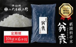 【ふるさと納税】【八代目儀兵衛】〈6ヶ月定期便〉祇園料亭米「翁霞」10kg×6ヶ月