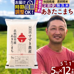 【ふるさと納税】※令和6年産 新米予約※《定期便12ヶ月》秋田県産 あきたこまち 5kg【無洗米】(5kg小分け袋) 2024年産 お届け周期調整可