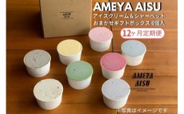 【ふるさと納税】【定期便12ヶ月毎月お届け】AMEYA AISU アイスクリーム＆シャーベット 6個入 おまかせギフトボックス 北海道産あずき使