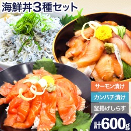 【ふるさと納税】紀州 湯浅 醤油を使った サーモン と カンパチ の 漬け＆釜揚げ しらす の 海鮮丼 3種 セット 計600g 魚鶴商店 《30日以