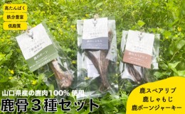 【ふるさと納税】鹿骨 3種 セット 鹿ボーンジャーキー 鹿しゃもじ 鹿スペアリブ ( ジビエ 鹿肉 ペットフード 犬 おやつ 健康 高タンパク 