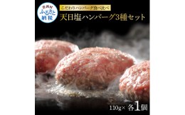 【ふるさと納税】【先行受付】（2024年5月以降発送予定）食べ比べ！天日塩ハンバーグ3種セット各1個(110g×3種) 3個 ハンバーグ 黒毛和牛