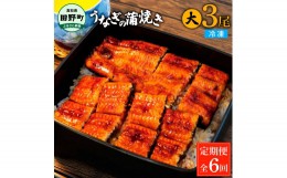 【ふるさと納税】田野町産うなぎの蒲焼き(大) 3尾×6回 定期便 6ヶ月 定期コース 1尾あたり120〜150g タレ付き 山椒付き うなぎ 鰻 ウナ