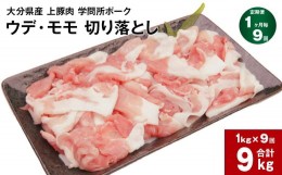 【ふるさと納税】【1ヶ月毎9回定期便】大分県産上豚肉 「学問所ポーク」 ウデ・モモ 切り落とし 計9kg（1kg×9回）