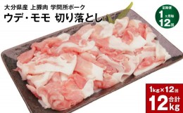 【ふるさと納税】【1ヶ月毎12回定期便】大分県産上豚肉 「学問所ポーク」 ウデ・モモ 切り落とし 計12kg（1kg×12回）