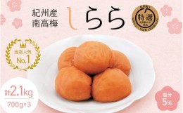 【ふるさと納税】紀州産南高梅 梅干し しらら （塩分5％）700g（350g×2入）×3個 【計2.1kg】 / 梅干し 梅干 梅 和歌山 田辺 紀州南高梅