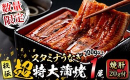 【ふるさと納税】【数量限定】鹿児島県産！秘伝の特上スタミナうなぎ超特大蒲焼き1尾＜200g以上！＞焼肝20g付き！ a0-304